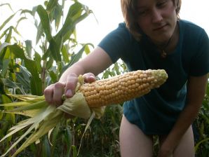 A thin student pleases herself with corn right in the field. Thumb 21