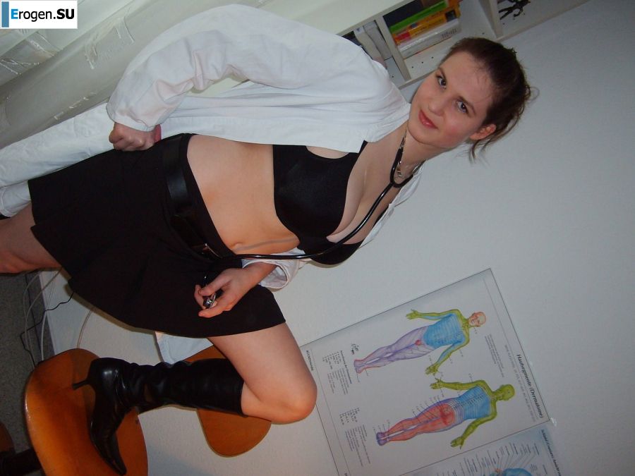 Role games of a bright brunette in a short skirt and her boyfriend. Photo 24